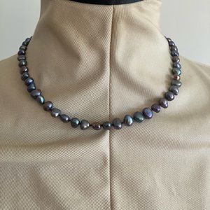 Black baroque genuine pearl choker necklace